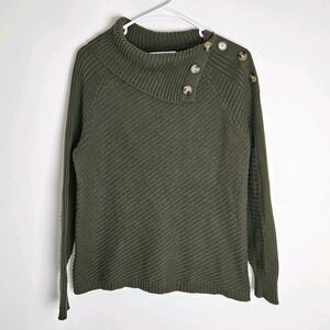 99 Jane Street Knit Sweater Womens Size M Button Detail Cotton Blend Olive Green
